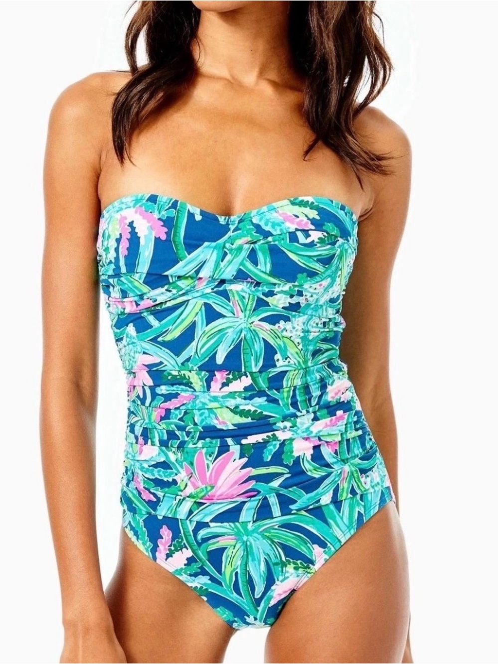 Lilly Pulitzer Flamenco Strapless One-Piece Swimsuit - Tropical Pattern Size 6